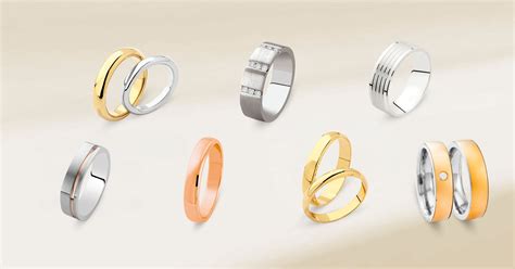 Une sélection d'alliances de mariage en or et argent pour homme et femme.