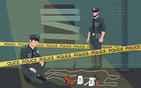 Représentation stylisée d'une scène de braquage ou d'une enquête policière.