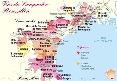 Carte de la région viticole des Corbières dans le Languedoc-Roussillon