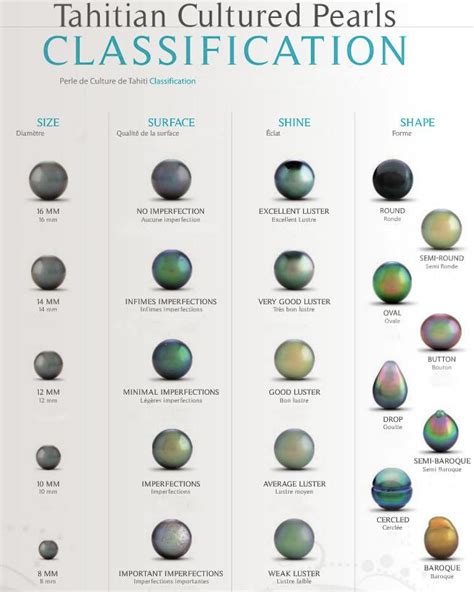 Tableau comparatif des formes de perles de Tahiti selon la classification polynésienne.