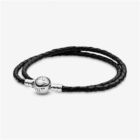 Bracelet Pandora Moments en cuir noir avec fermoir argenté