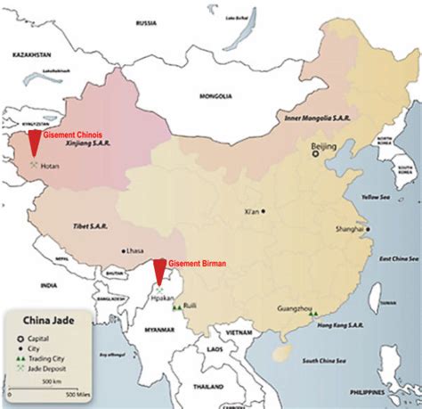 Carte des principaux gisements de Jade dans le monde