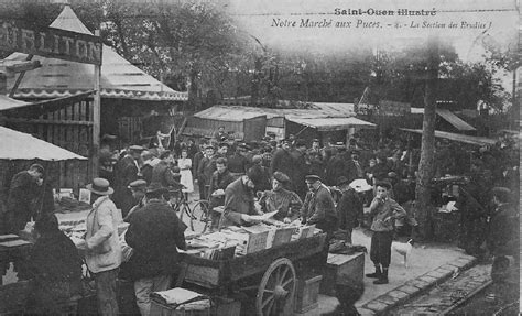 Photographie d'époque des étals du marché aux Puces de Saint-Ouen