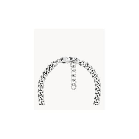 Bracelet Fossil Heritage D-Link en acier argenté, gros plan sur le détail des maillons.
