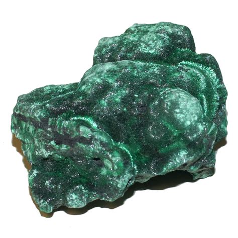 Gros plan sur une pièce de malachite brute et polie, montrant ses motifs en bandes caractéristiques.