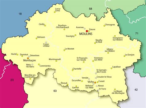 Carte de France mettant en évidence la région du Bourbonnais et la localisation des châteaux de Lobkowicz.