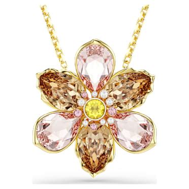 Pendentif Swarovski en forme de cœur avec cristal rose et motifs floraux