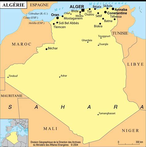 Carte de l'Algérie mettant en évidence les régions où l'or est traditionnellement porté