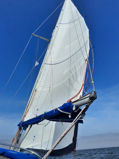 Détail d'une voile montrant les renforts d'angles, les bandes de ris et les œillets