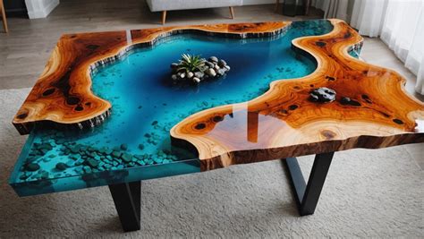 Exemples de créations en résine époxy : table rivière, sous-verres, bougeoirs