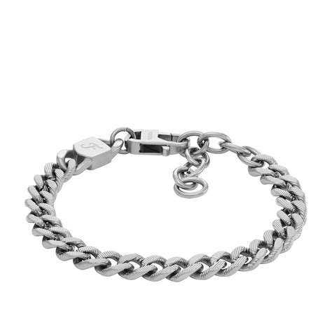 Vue d'ensemble du bracelet Fossil JF04697040 en acier argenté, présenté sur un fond neutre