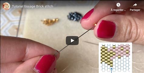 Illustration schématique de la technique Brick stitch avec des perles et une aiguille.