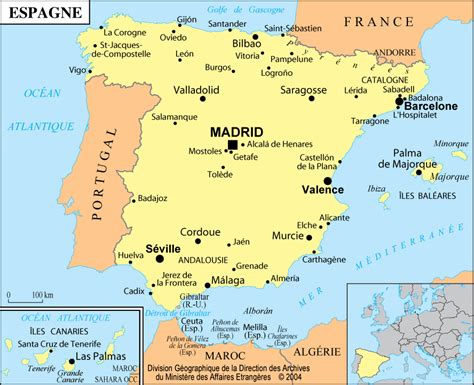 Carte de l'Espagne avec les principales villes où le cours de l'or est disponible
