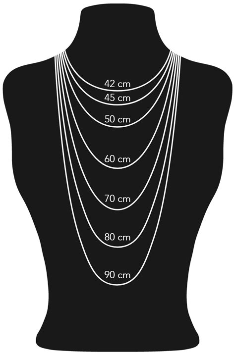Illustration de différentes longueurs de chaînes vénitiennes portées (40cm, 50cm)