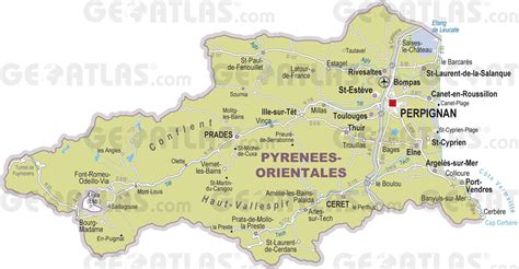 Carte des Pyrénées-Orientales mettant en évidence la région d'origine du Grenat de Perpignan.