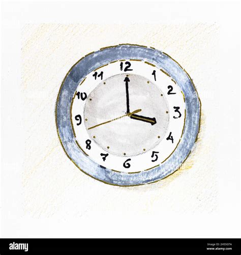Croquis détaillé de l'horloge murale ronde avec ses dimensions (diamètre et épaisseur)