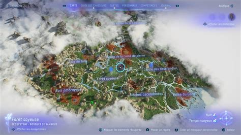 Carte du monde d'Avatar: Frontiers of Pandora avec des points d'intérêt marqués