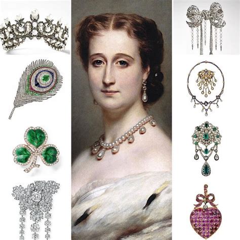 Portrait de l'Impératrice Eugénie ornée de bijoux, mettant en valeur son goût pour les perles.
