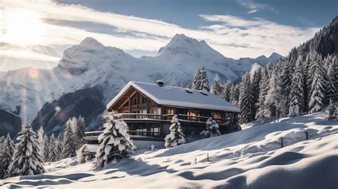 Vue extérieure luxueuse du Chalet Carat niché dans un paysage enneigé de montagne