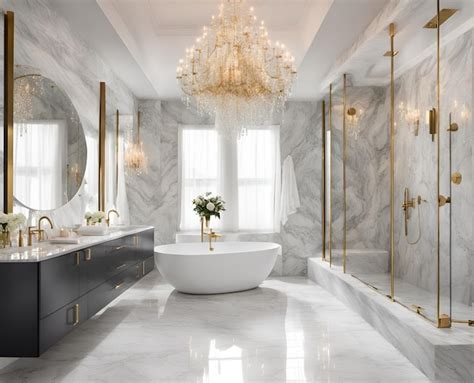 Photo d'une salle de bain luxueuse avec des éléments en marbre Arctic Blue.