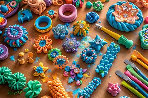 Exemples de cabochons réalisés avec différentes techniques en pâte polymère