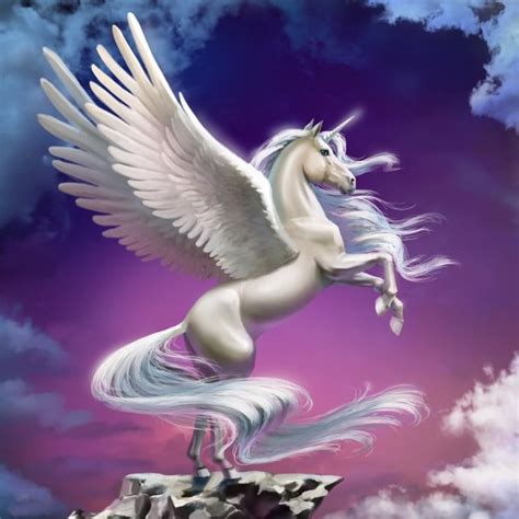 Illustration d'une licorne volante avec des ailes dans un style fantasy