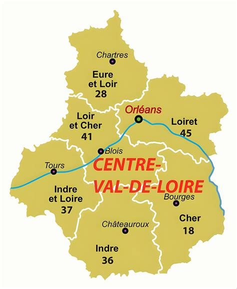 Carte de la région Centre-Val de Loire avec les points d'artisans bijoutiers