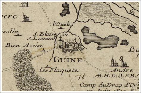Carte de Guînes indiquant l'emplacement de l'église et du cimetière