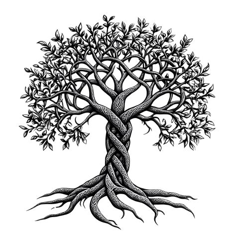 Illustration de l'Arbre de Vie Celtique avec ses racines et branches entrelacées.