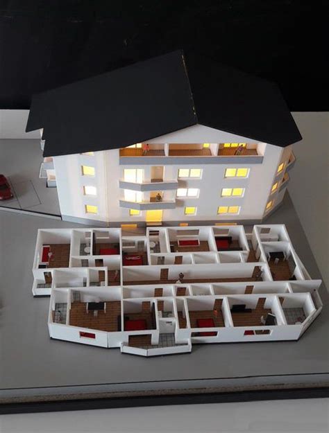 Maquette architecturale de la résidence Topaze avec ses façades en créneaux et ses espaces extérieurs