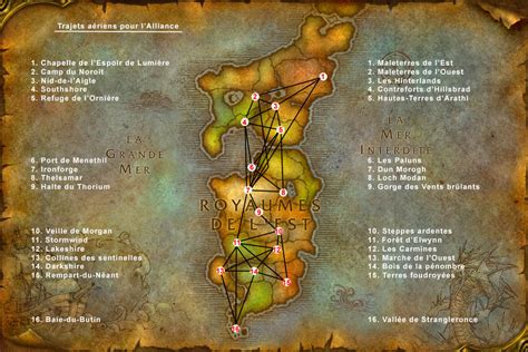 Carte des continents Kalimdor et Royaumes de l'Est dans WoW Classic