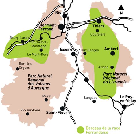 Carte de répartition historique de la race Ferrandaise
