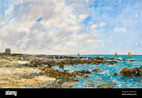 Une œuvre d'Eugène Boudin représentant le bord de mer d'Étretat, mettant en évidence le lien entre l'artiste et le lieu.