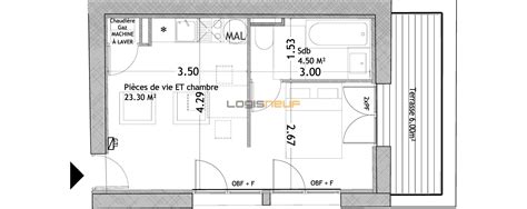 Plan de l'appartement T1 avec terrasse