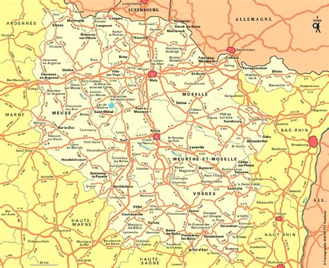 Carte de la région Lorraine indiquant la localisation de la ville de Baccarat.