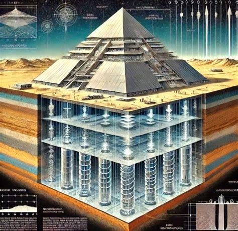 Illustration comparant la géométrie de la Tour de Tesla et des Pyramides de Gizeh