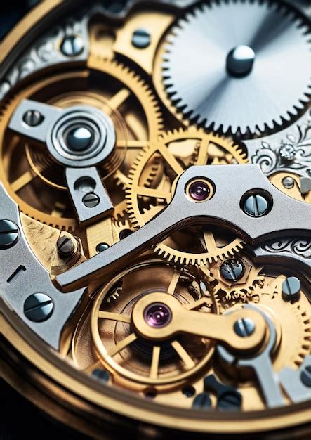 Gros plan sur un mécanisme d'horlogerie complexe et détaillé.
