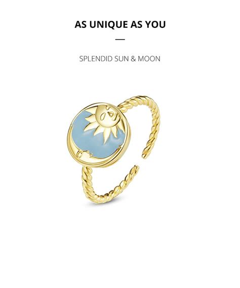 Photo détaillée de la bague soleil en argent sterling 925 avec placage or