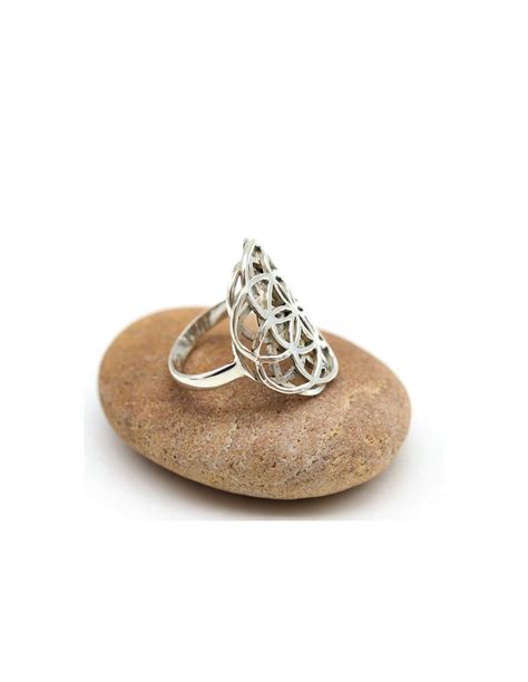 Photographies de bagues Graine de vie en argent et de boucles d'oreilles graine de vie.