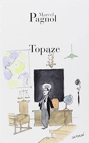 Illustration représentant le personnage de Topaze en professeur naïf au début de la pièce.