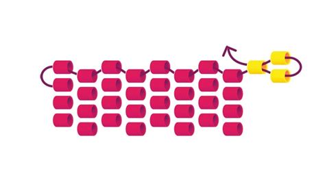 Schéma illustrant les diminutions en Peyote pour une finition en pointe.