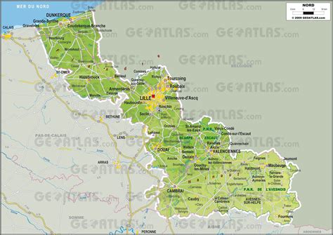 Carte du département du Nord avec les principales villes mentionnées dans les recherches généalogiques.