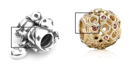 Schéma comparatif entre un bijou Pandora authentique et une contrefaçon