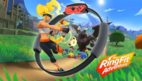 Illustration de Ring, l'anneau interactif de Ring Fit Adventure, avec Posie et le personnage du joueur.