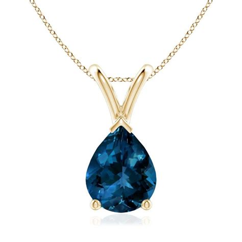 Pendentif en or blanc avec une topaze bleue London de forme poire