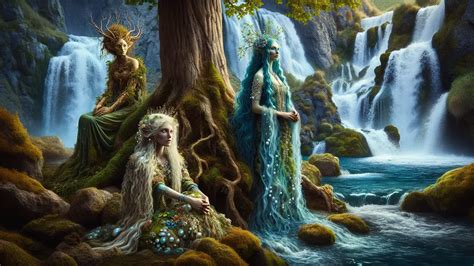 Illustration d'une nymphe aquatique dans un décor de conte de fées