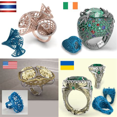 Photographie de prototypes de bijoux imprimés en 3D, prêts pour le placage