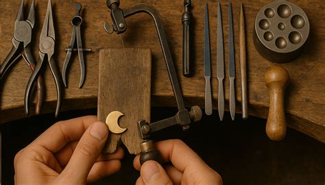 Gros plan sur des mains d'artisan travaillant avec des outils de bijouterie sur une bague