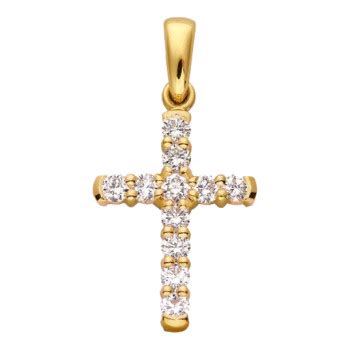 Pendentif croix pavée en or jaune 9 carats avec 17 diamants