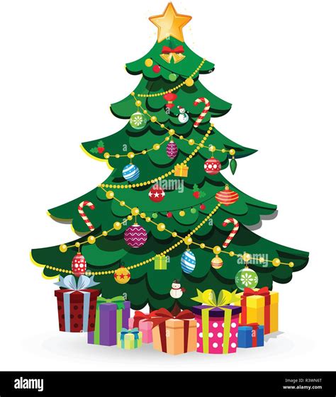 Illustration d'un sapin de Noël décoré avec des bougies et des clochettes